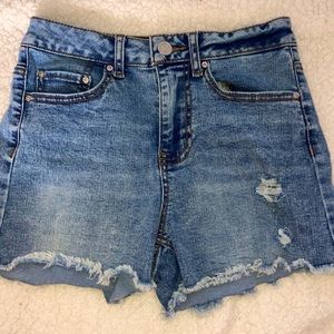 Blue white washed jean shorts